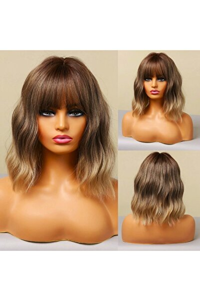 animis beauty Perucă bob blond închis, fibră sintetică cu aspect, păr mediu o...