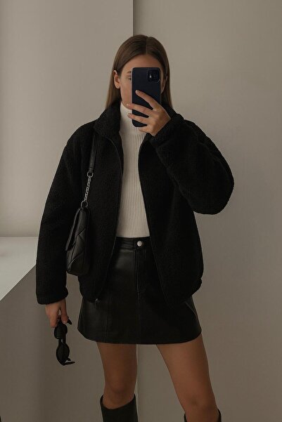 Combineman35 Women's Zippered Stand Collar Lamb Plush Coat