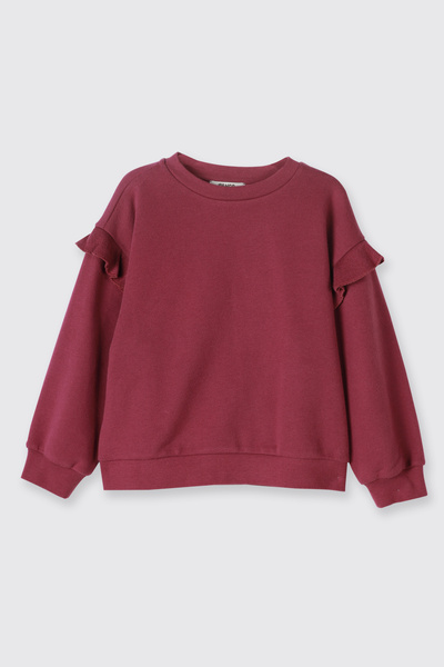 Panço Kız Çocuk Fırfır Detaylı Mürdüm Sweatshirt