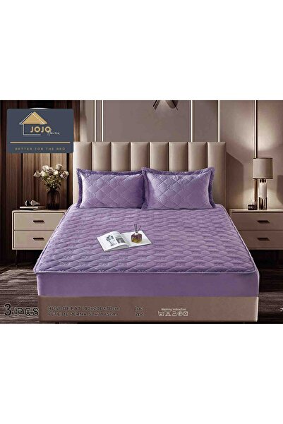 JOJO HOME Velvet Quilted Topper Cover, 140x200, 3 Pieces, Purple