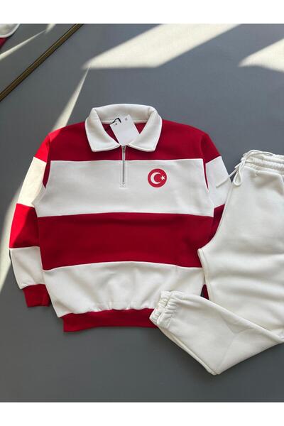 Combineman35 Unisex Zippered Polo Neck Flag Sweatshirt Set