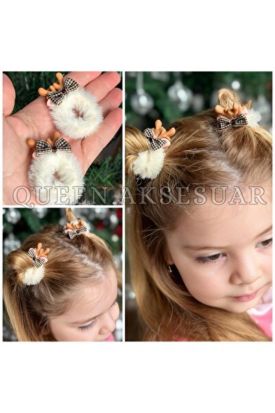 QUEEN AKSESUAR Set de 2 catarame elastice cu coarne de cerb cu pene de pluș