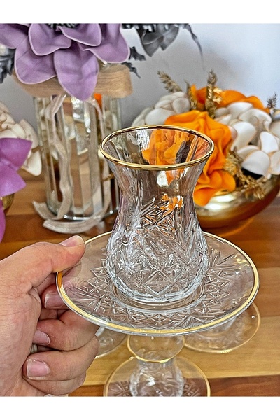 P&ORA PREMIUM KITCHEN PRODUCTS Crystal Timless Gold Gold-Plated (Real) 12-Piece Tea Set for 6 People Tea Set Gift Glass