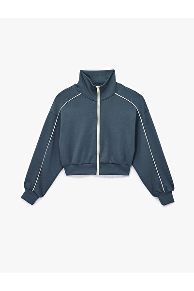 Koton ψηλός λαιμός Αθλητικό φούτερ με με ρέλι φερμουάρ από μείγμα βισκόζης, άνετο και άνετο