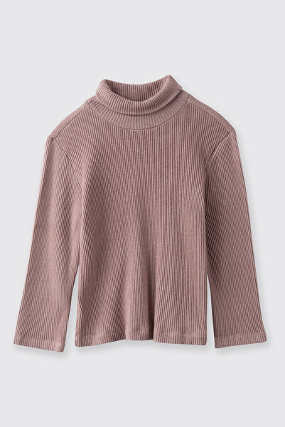 Panço Kız Çocuk Balıkçı Yaka Yumuşak Dokulu Uzun Kollu Pembe Tişört