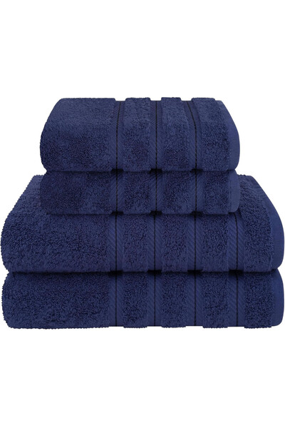 DAVEZA Set of 4 Premium Daveza Towels, 600 GSM, 100% Turkish Cotton, Navy Blue Color