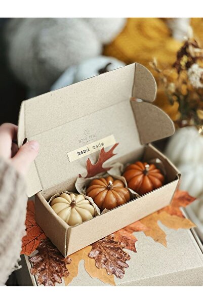 SuMavisi Kraft Kutuda 3'lü Balkabağı Mum & Hediye & Soya Wax & Kokulu Mum