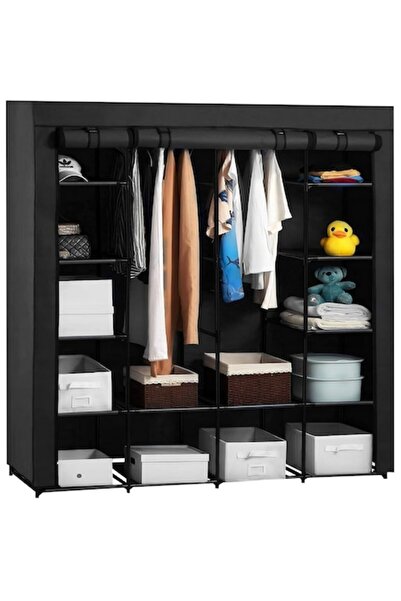 Retoo Dulap textil - 14 rafturi, negru, 170x45x170 cm