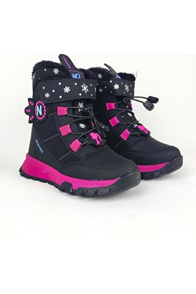 AYAKCİTY أحذية أطفال مبطنة بالفرو مع نعل مانع للانزلاق وحزام لتقويم العظام