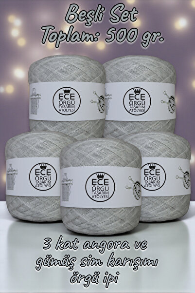 Ece Örgü Tasarım Atölyesi Lunar, 3 sloja sive Angora pomešane sa jednim sloje...