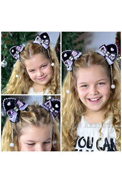 QUEEN AKSESUAR مجموعة مشابك أذن على شكل فيونكة من كيتي كورومي مع سلسلة بومبوم...