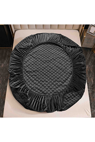 JOJO HOME Velvet Quilted Topper Cover, 180x200, 3 Pieces, Dark Grey