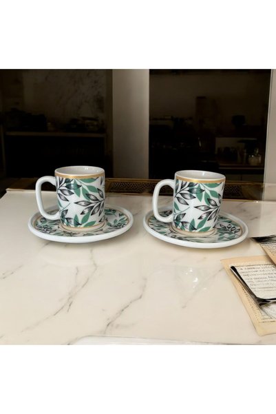 Turkuaz Porselen Fiona 2 Person 4 Piece Coffee Cup Set Ceramic