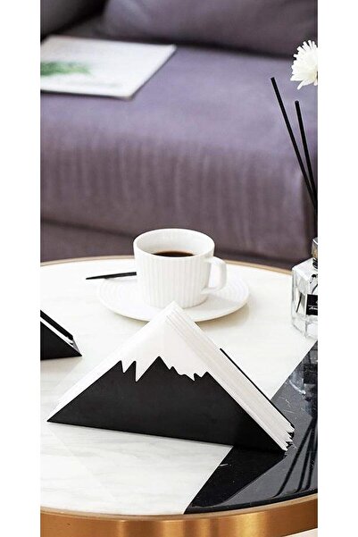 VENON Black Uludağ Napkin Holder Metal Desktop Napkin Holder Mountain Patterned Napkin Holder