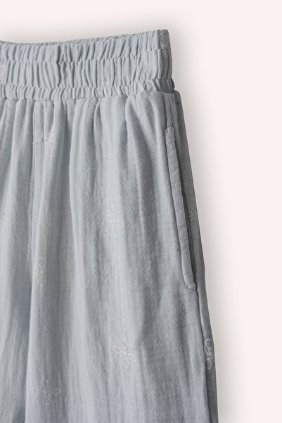 Panço Kız Bebek Baskılı Müslin Mavi Pantolon