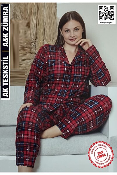 A&K ZÜMRA Front Buttoned Suede Velvet Winter Pajama Set Plus Size