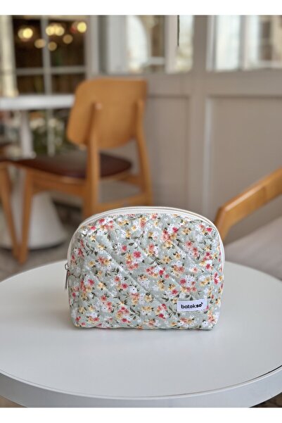 Batekso Green Crispy Floral Pattern Makeup Bag - Large Size