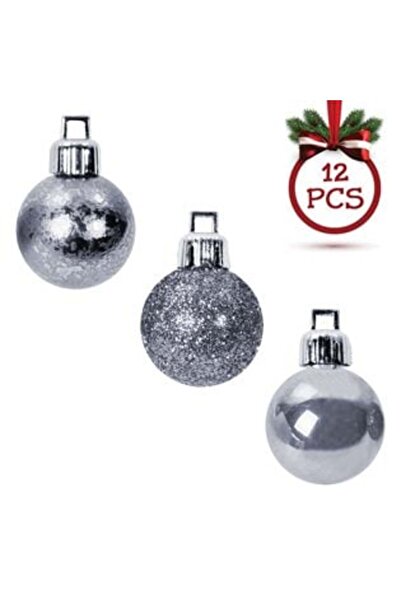 SHOPIENS Set Globuri de Craciun Argintii Mat Stralucitoare Glitter Ø5 cm - 12...
