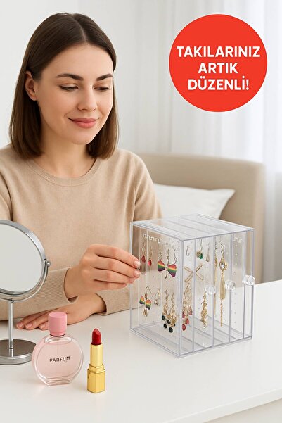 Open Home Concept 192 Bölmeli Şeffaf Akrilik Takı Düzenleyici Organizer – Küpe, Kolye ve Yüzük Saklama Kutusu