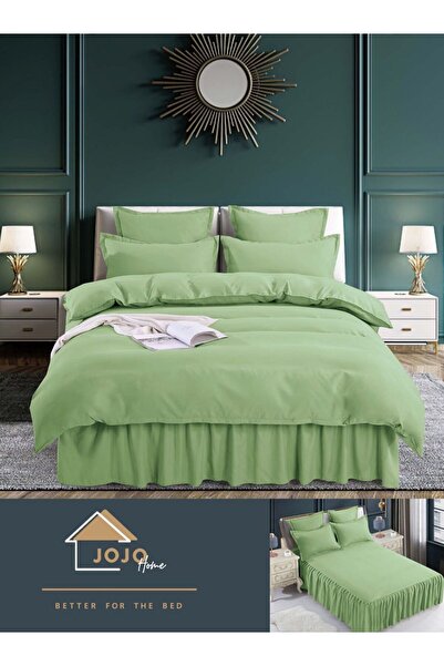 JOJO HOME Bed Linen, 6 Pieces, Ruffles, Finet Coarse, 250x270cm, Green