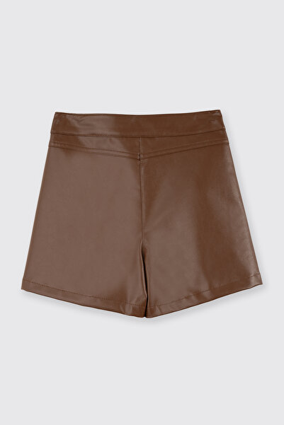 Panço Kız Çocuk Deri Camel Şort