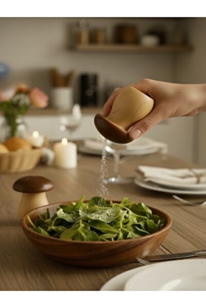 Emal Home Tekli Doğal Ahşap Mantar Şeklinde Tuzluk | Dekoratif Mutfak Baharatlığı