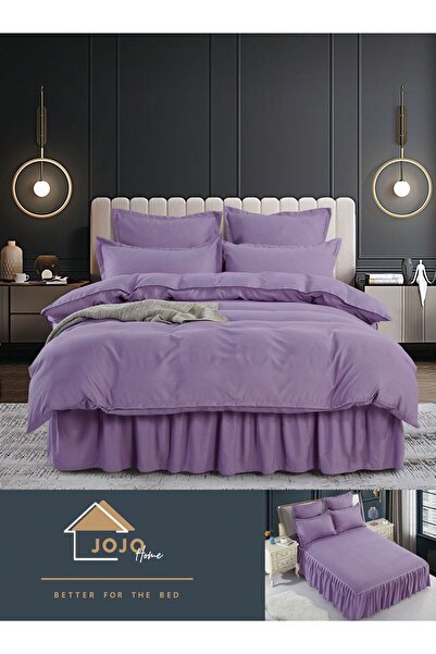 JOJO HOME Bed Linen, 6 Pieces, Ruffles, Finet Coarse, 250x270cm, Purple