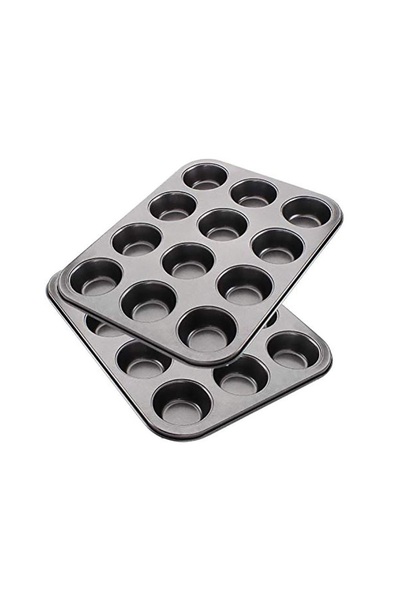 Hope 2 Pieces, Steel Muffin Trays, Non-Stick, , 12 Openings