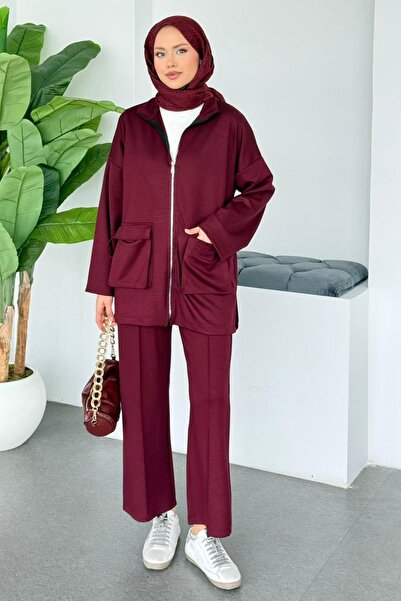 Hazamoda طقم إلفيدا كوريك مودال باللون العنابي