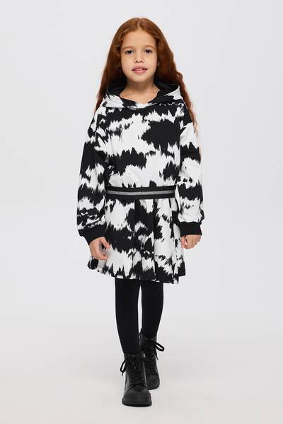 Panço Kız Çocuk Desenli Kapüşonlu Siyah Sweatshirt