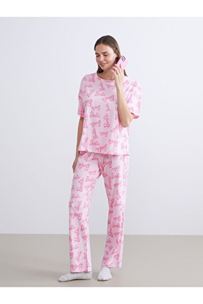 LC Waikiki LCW Young Bisiklet Yaka Barbie Baskılı Kadın Pijama Takımı