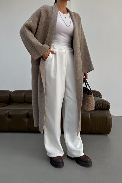 mylove كارديجان طويل من التريكو الكاجوال من فرو المنك