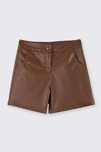Panço Kız Çocuk Deri Camel Şort