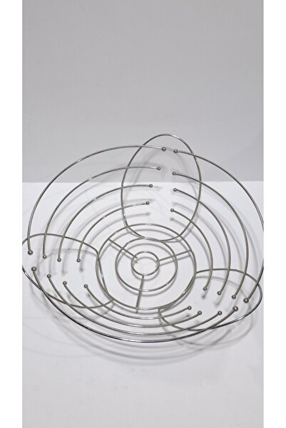 abnturk Metal Meyve ve Ekmek Sepeti Yuvarlak Tel Tasarım, Paslanmaz Çelik, Şı...