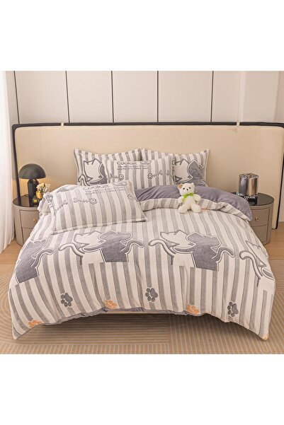 JOJO HOME Cocolino Bed Linen, 4 Pieces, with Elastic, 180x200cm, Gray, Cats