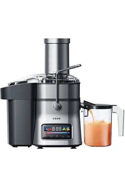 COOK-IT Storcător de fructe și legume Juicer PRO din oțel inoxidabil, tub de alimentare de 84 mm, cană de 1 l, pulpă de 2,5 l