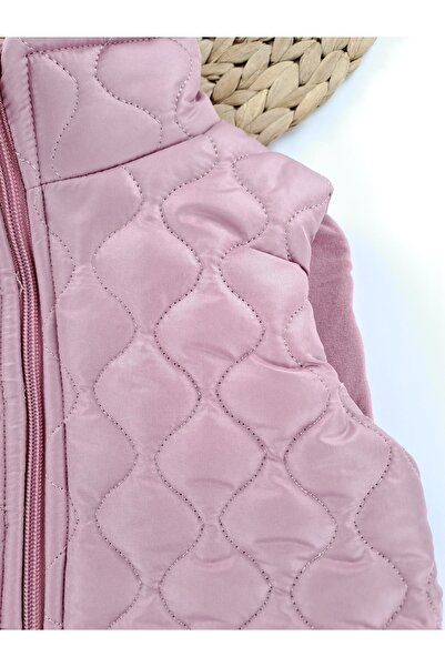Butik Girl's Puffer Vest Baklava Pattern Premium Quality