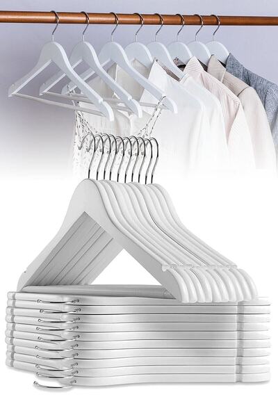 Vip Home Concept Market Ürünleri 3 bucăți de umerașe din plastic cu aspect de lemn pentru haine și îmbrăcăminte alb