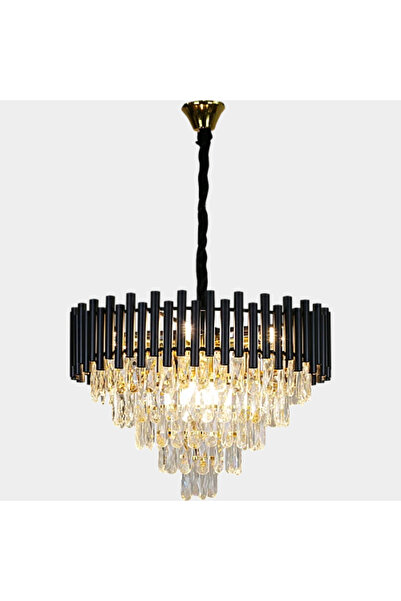 HAMER Luxury Crystal Chandelier, Modern Black and Gold Chandelier, 60cm