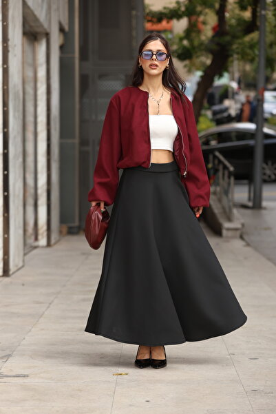 ESL ESLEM Women's Scuba Fabric Flared Skirt with Elastic Waist