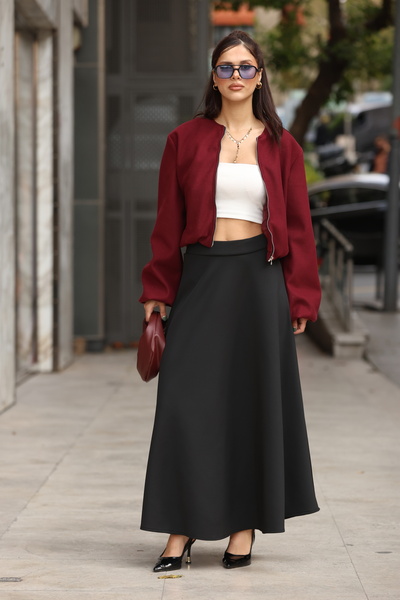 ESL ESLEM Women's Scuba Fabric Flared Skirt with Elastic Waist