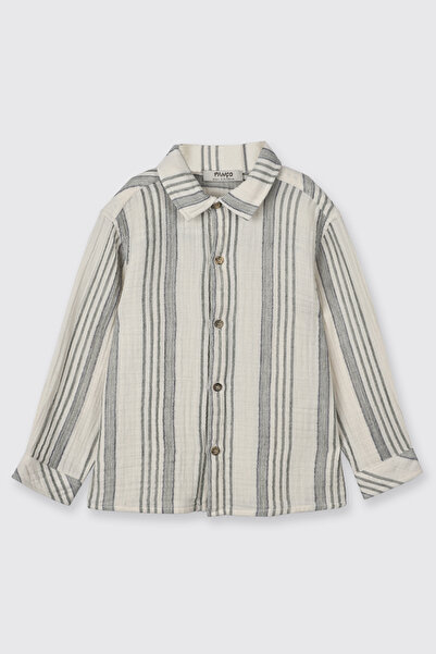 Panço Erkek Bebek Çizgi Desenli Ekru Gömlek