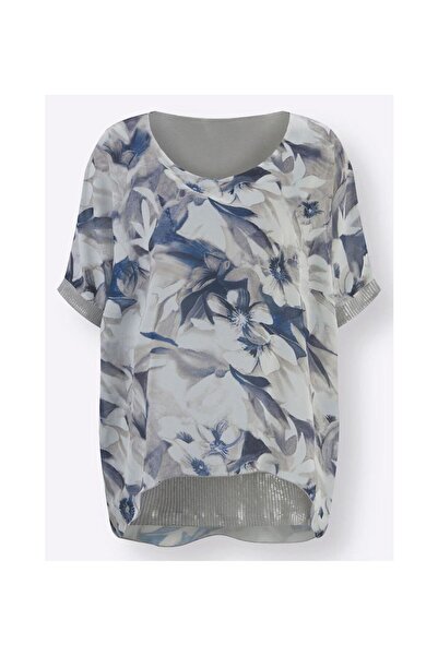 Bulalgiy Kadın Baskılı Uzun Payetli İpek Bluz - BGA158263