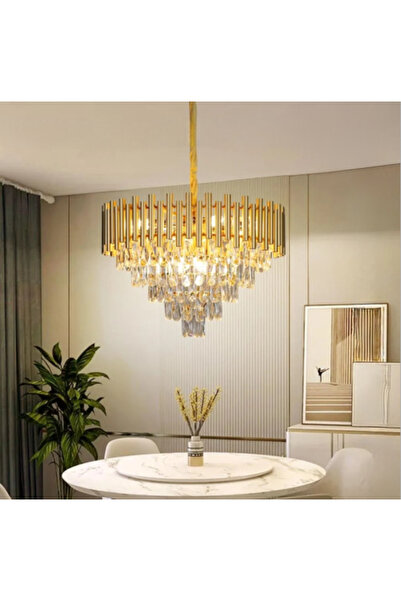 HANER ثريا كريستال فاخرة نجف مودرن ذهبي مقاس 60 سم