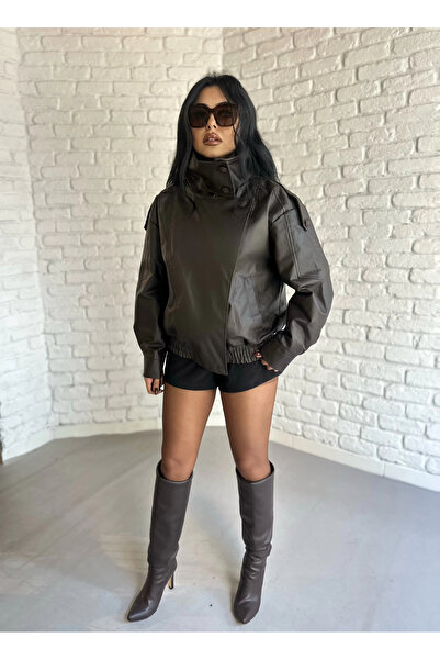 moneta boutique Дамско кожено яке с висока яка