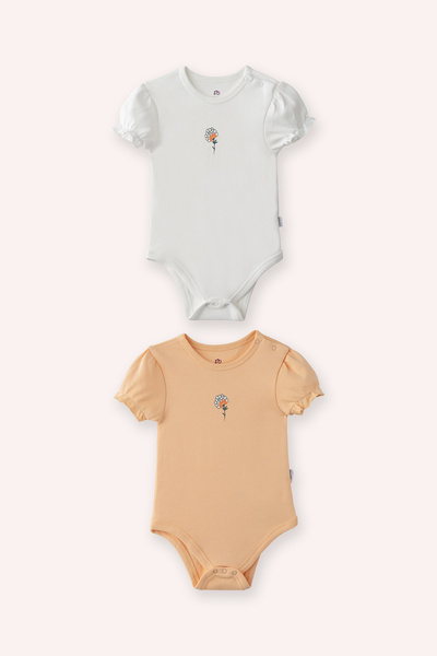 Panço Yenidoğan Bisikilet Yaka Çiçek Baskılı Kol Ucu Lastikli Ekru 2'li Body