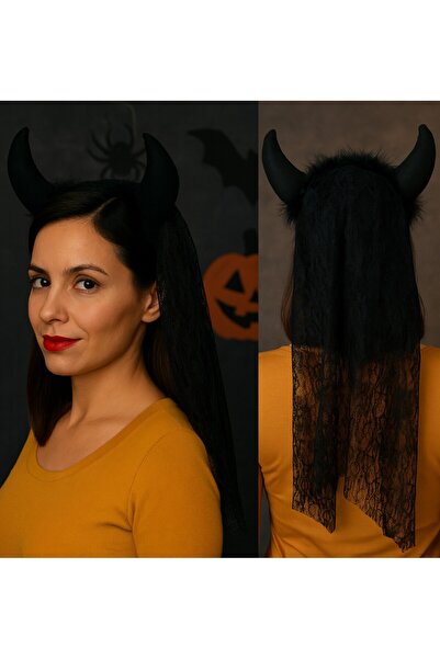 TOYFEST Halloween Black Devil Horns Veiled Crown Halloween Party Accessory