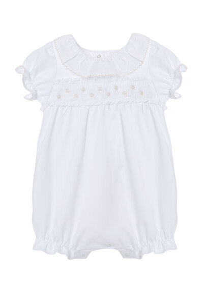 Patachou Patachou Yenidoğan Yaka Detaylı Çiçekli Kısa Beyaz Tulum