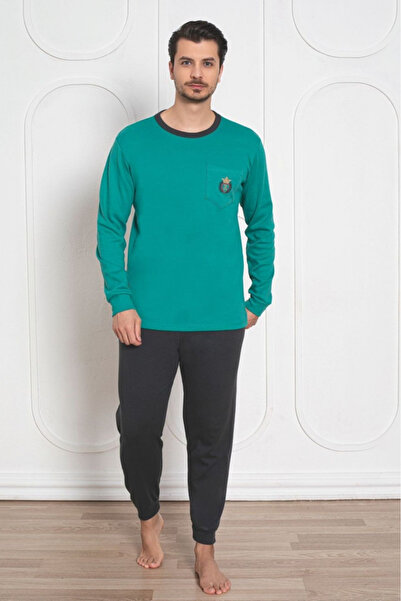 embody Pijamale bărbătești, bumbac interlock gros de calitate, mâneci verzi și pantaloni lungi