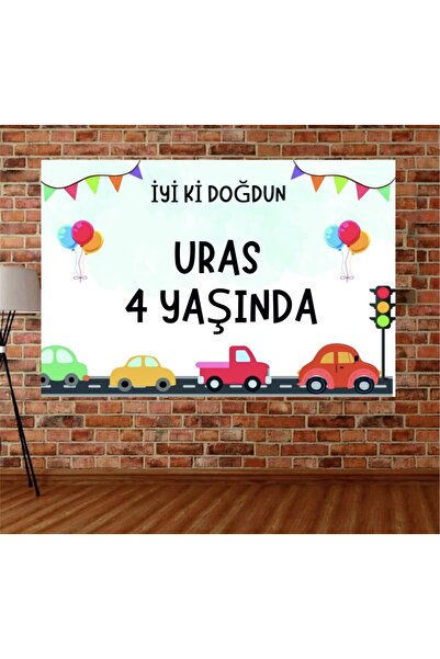 Home Kişiye Özel Arabalı Sevimli Doğum Günü Happy Birthday Afiş Duvar Pankart...